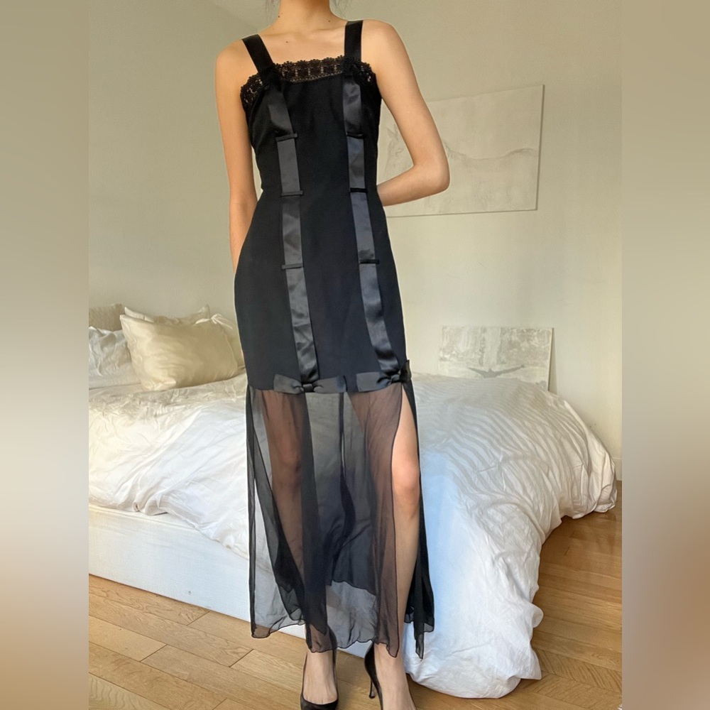 Vintage Black Dress with Sheer Silk Hem